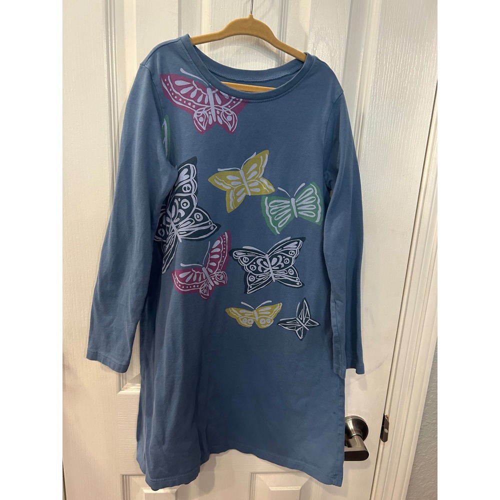 Tea Collection Butterfly Graphic Dress Blue Long Sleeve Cotton Kids‎ Size 8